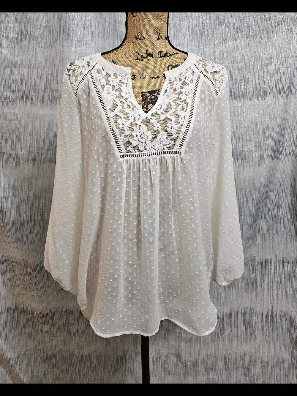 Daniel Rainn White Lace Yoke Swiss Dot Tunic
